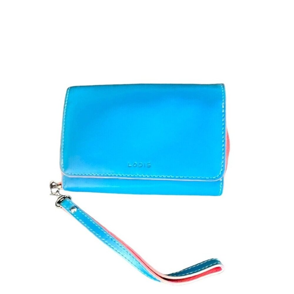 Lodis Audrey BeaPhone Wallet Wristlet. Turquoise/Coral.